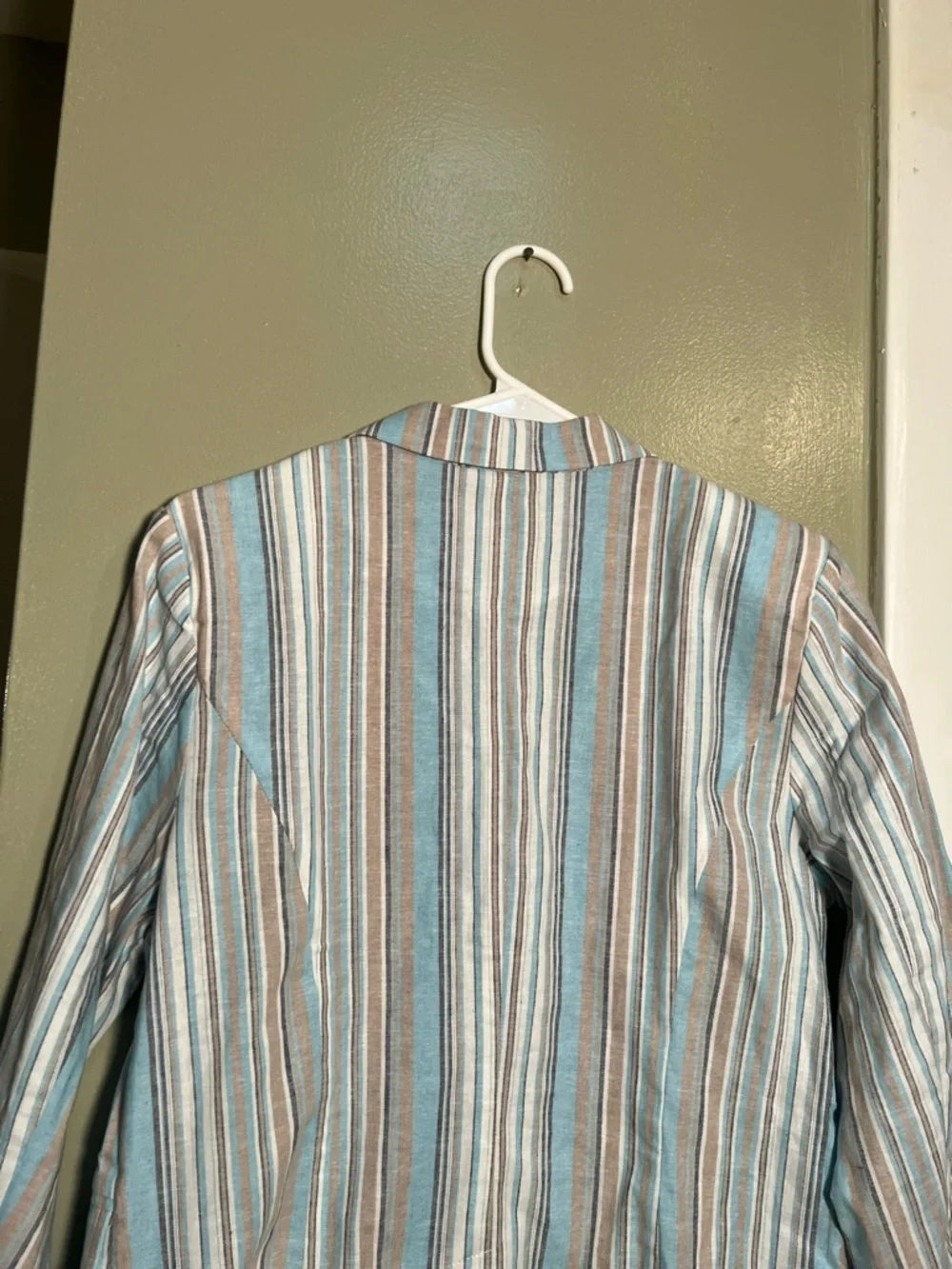 Laurie Felt Women's Size 12 Stripe Crop Blazer Blue Brown White Stripes Stretch